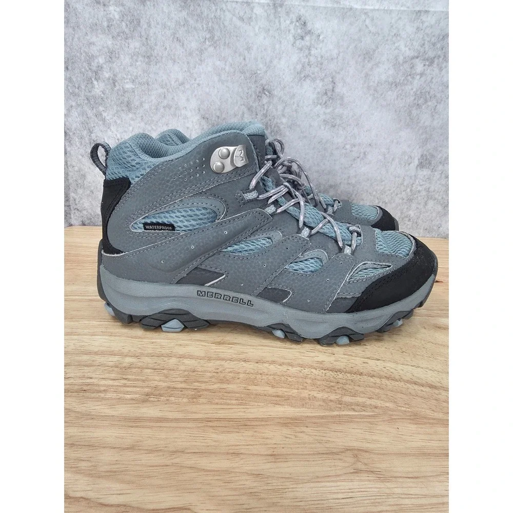 Merrell Kids Moab 3 Mid Waterproof Hiking Boots Altitude Gray Blue Youth Size 5